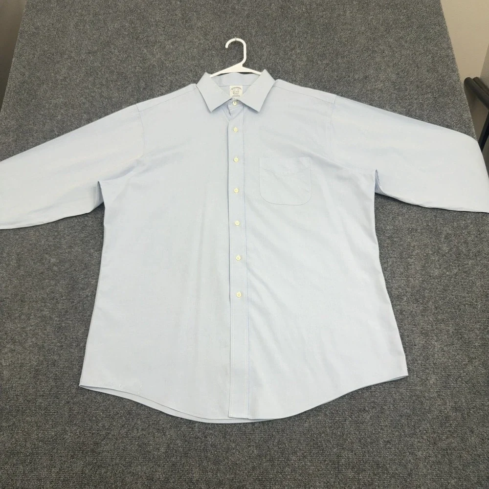 Brooks Brothers Shirt Mens 17.5-33 Blue Supima Cotton Non-Iron Classic Business